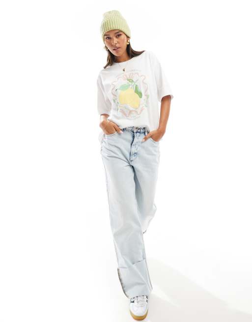 JJXX - Hvid oversized t-shirt med citronprint på brystet, 4 af 4