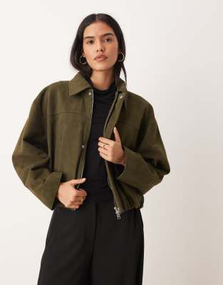 JJXX - Jacke aus Wildleder in Olivgrün-Brown