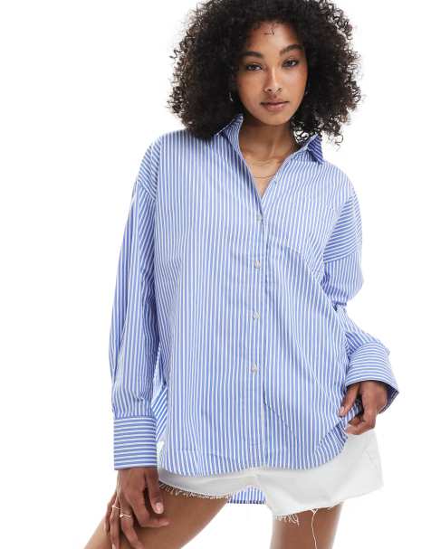 JJXX - Jamie - Blå og oversized poplin-skjorte med striber - view 1
