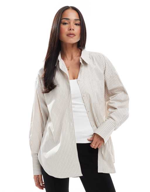 JJXX - Jamie - Camicia oversize a righe color crema