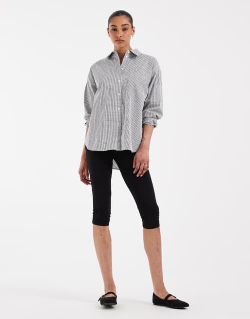 JJXX Jamie camicia oversize in popeline a quadri marroni, 4 di 4
