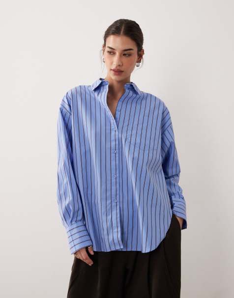 JJXX - jamie - Camicia oversize in popeline blu a righe - view 1
