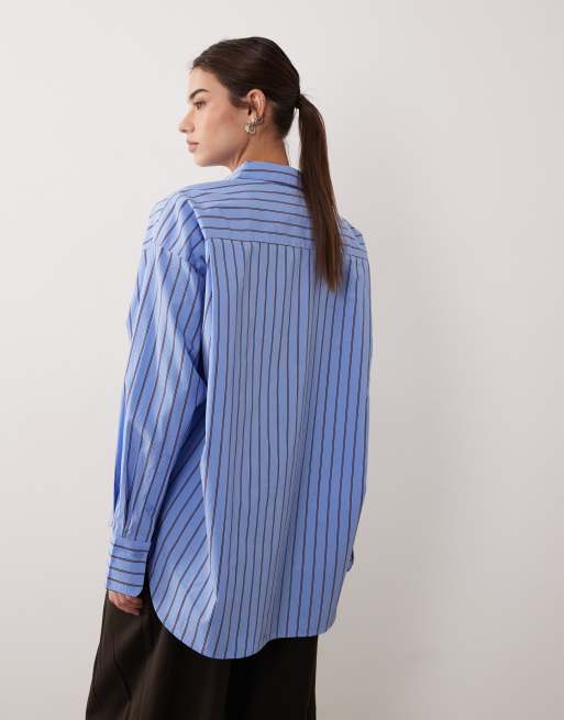 JJXX - jamie - Camicia oversize in popeline blu a righe, 4 di 4