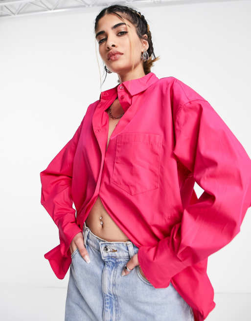 JJXX - Jamie - Camicia oversize in popeline rosa acceso