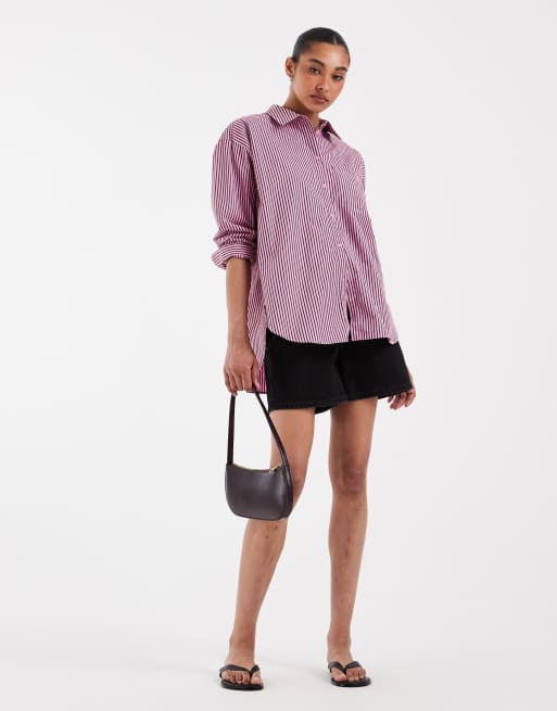 JJXX - Jamie - Camicia oversize in popeline rosa chiaro a righe, 3 di 4