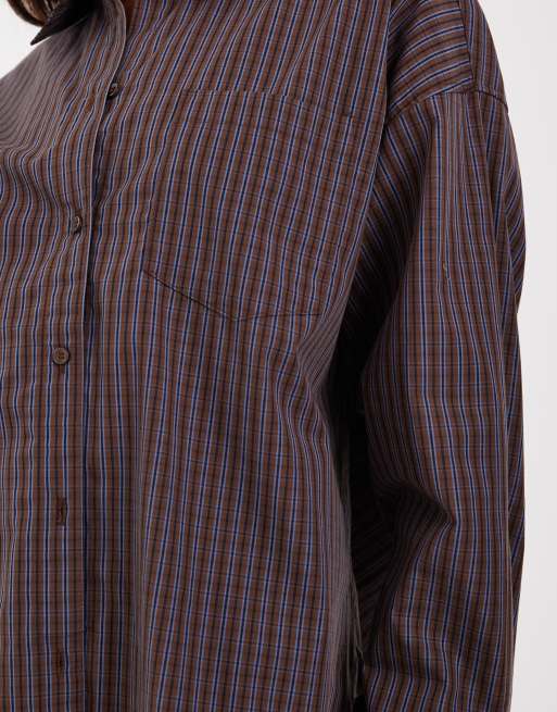 JJXX Jamie chemise oversize à rayures en popeline marron, 4 de 4