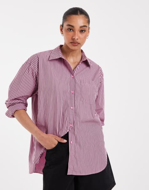 JJXX – Jamie – Gestreifte Oversize-Hemdbluse aus Popeline in Hellrosa - view 1