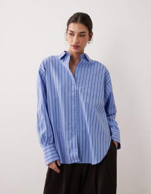 JJXX - Jamie - Gestreiftes Oversize-Hemd aus Popeline in Blau