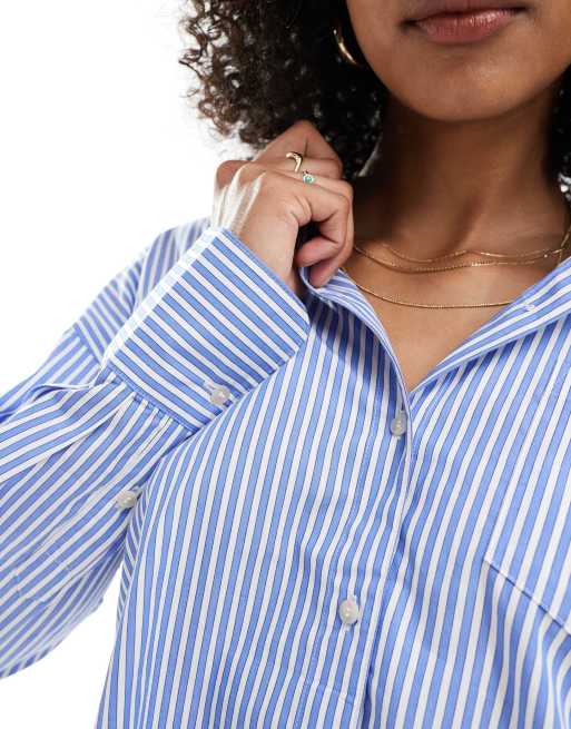 JJXX – Jamie – Niebieska koszula popelinowa oversize w prążki, 3 z 4