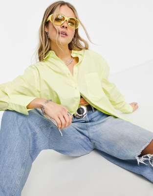 JJXX - Jamie - Oversize-Hemdbluse aus Popeline in leuchtendem Gelb