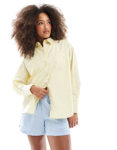 JJXX – Jamie – Oversize-Hemdbluse in gestreiftem Gelb - view 1
