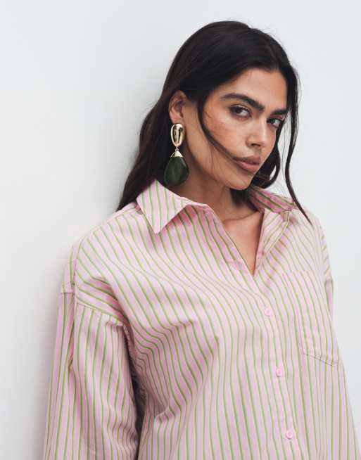 JJXX - Jamie - Oversized gestreept poplin overhemd in roze en groen, 2 van 7