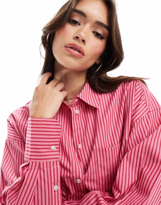 JJXX - Jamie - Oversized gestreept poplin overhemd in roze, 3 van 4
