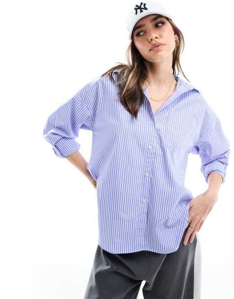 JJXX Jamie oversized poplin shirt in blue stripe - view 1