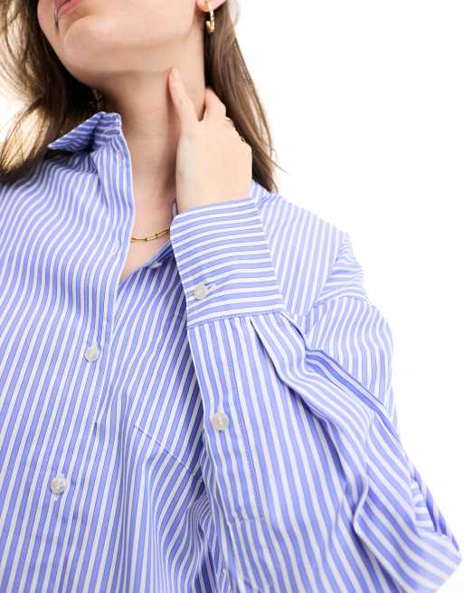 JJXX Jamie oversized poplin shirt in blue stripe, 3 of 4