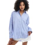 [JJXX] JJXX Jamie oversized poplin shirt in blue stripe 16-18 Navy blazer stripes