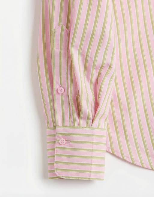 JJXX Jamie oversized poplin shirt in pink and green stripe, 8 of 8