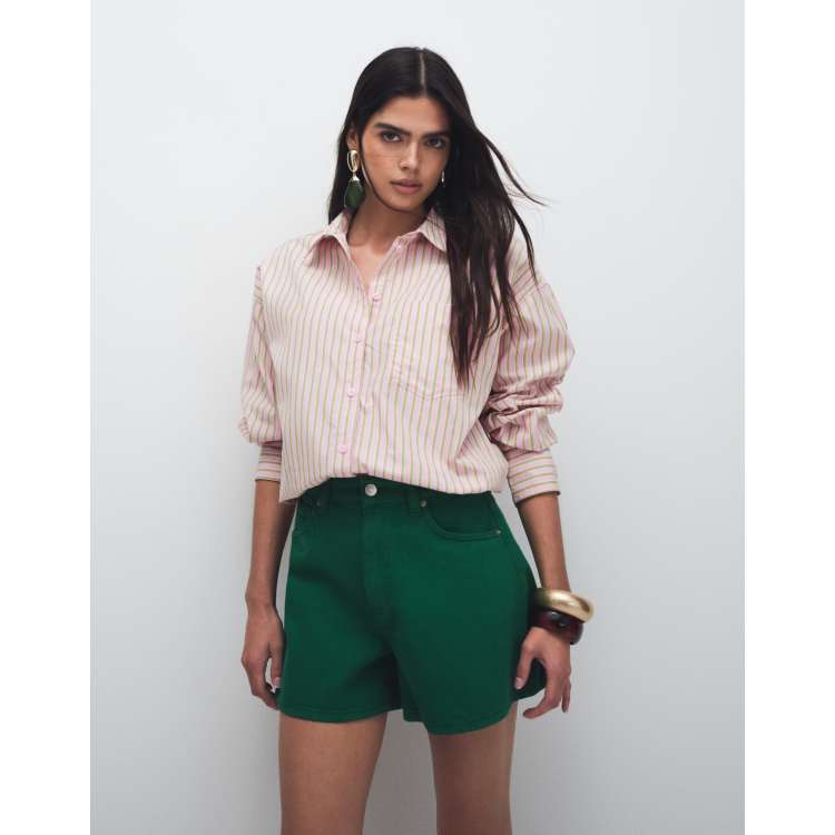 JJXX Jamie oversized poplin shirt in pink and green stripes | ASOS