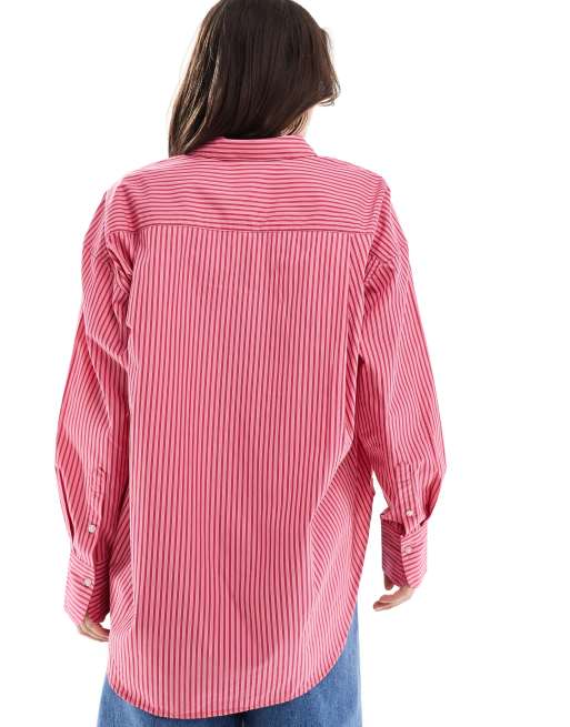 JJXX Jamie oversized poplin shirt in pink stripes