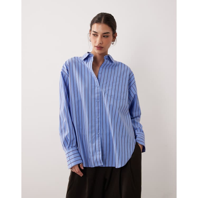 JJXX Jamie oversized poplin striped shirt in blue | ASOS