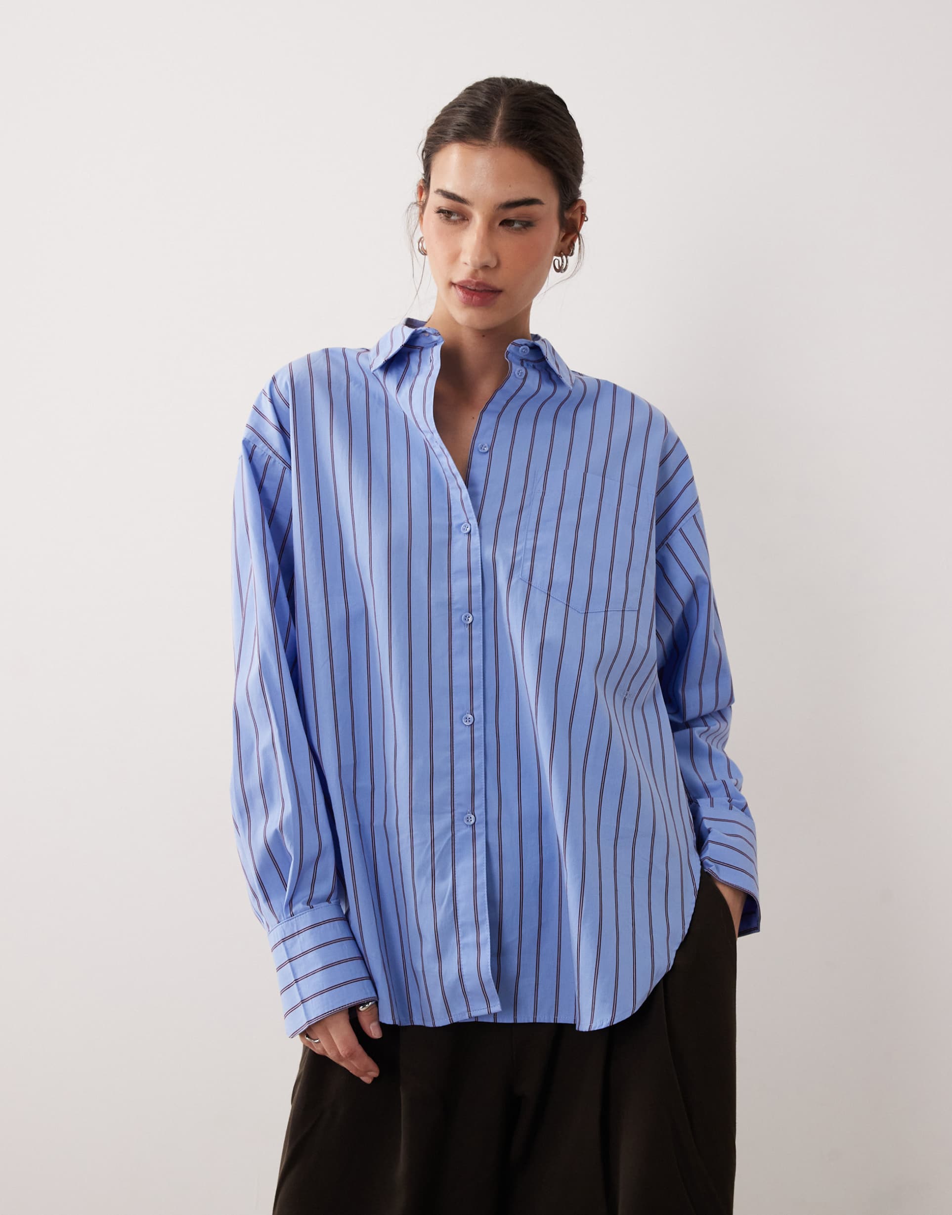 jjxx jamie oversized poplin striped shirt in blue
