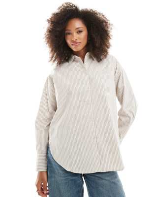 Jamie oversized shirt in cream stripe-White