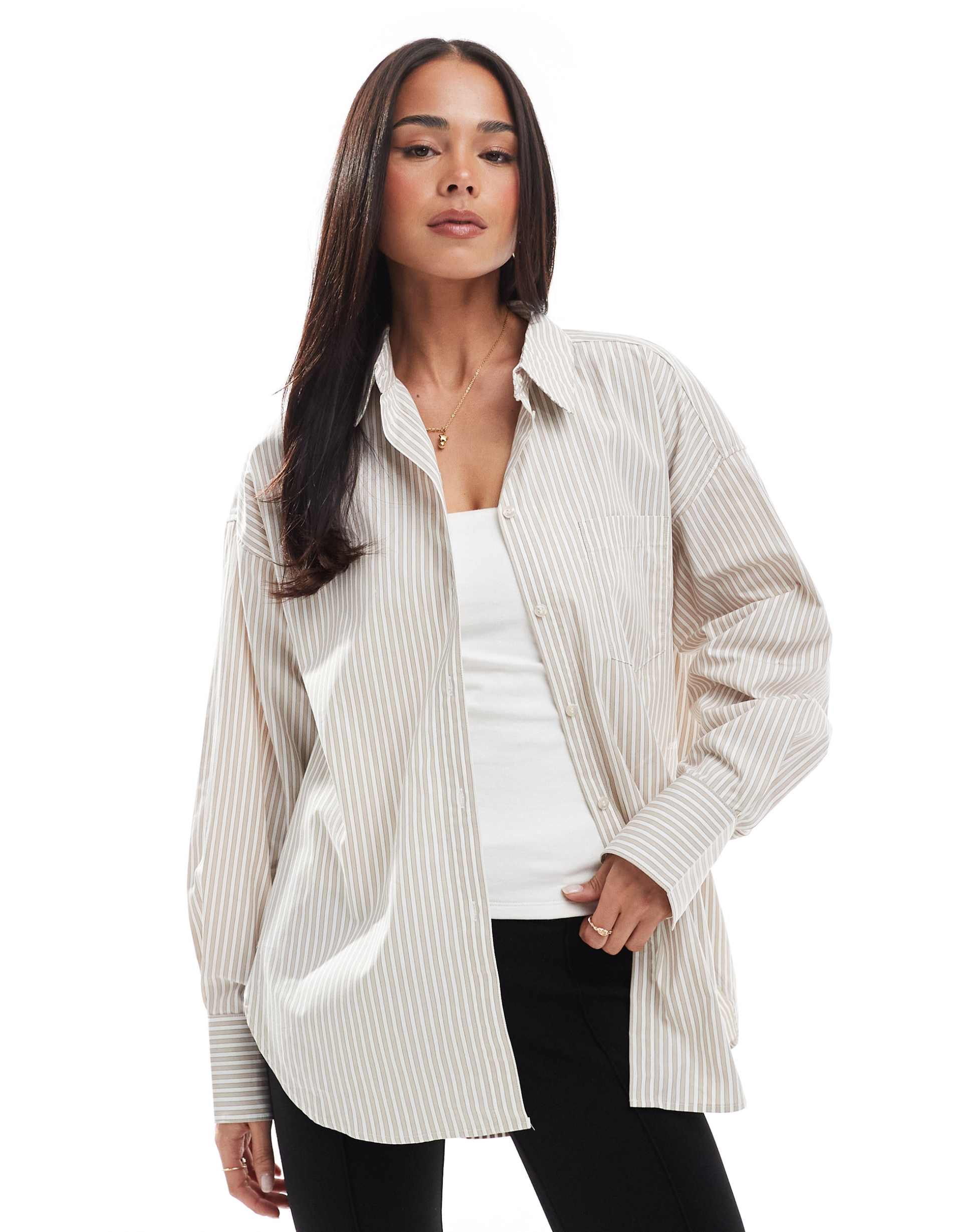 jjxx jamie oversized shirt in cream stripe