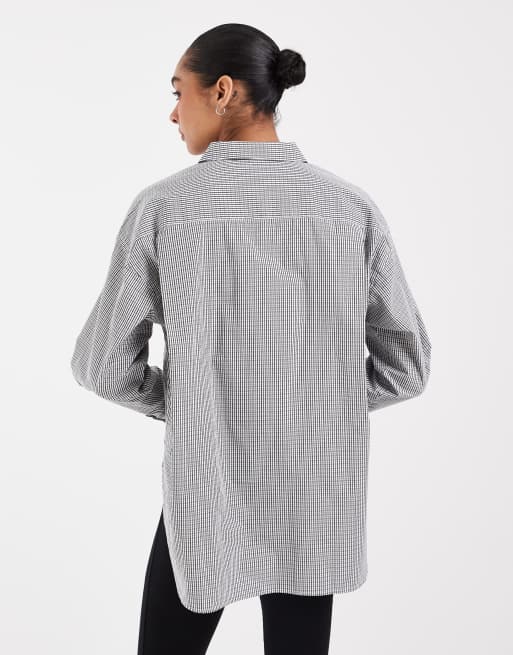 JJXX Jamie oversized stribet poplinskjorte i brun tern, 2 af 4