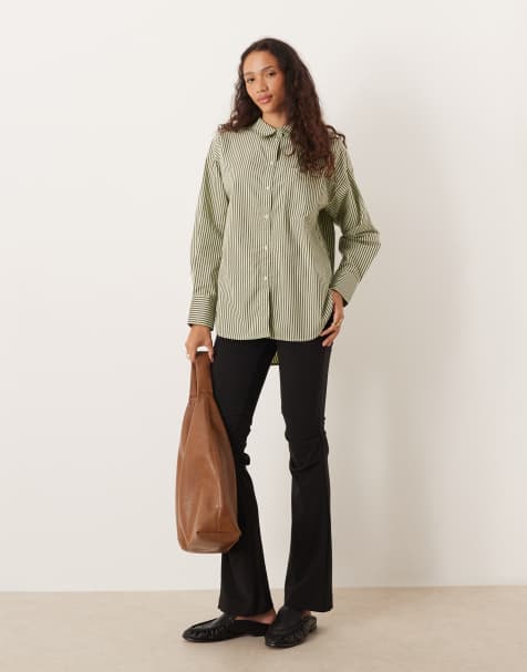 JJXX Jamie oversized stripe shirt in green - view 1