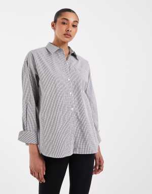JJXX Jamie oversized striped poplin shirt in brown check