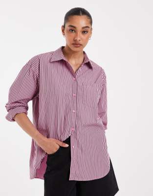 Jjxx Jamie Oversized Striped Poplin Shirt In Pink