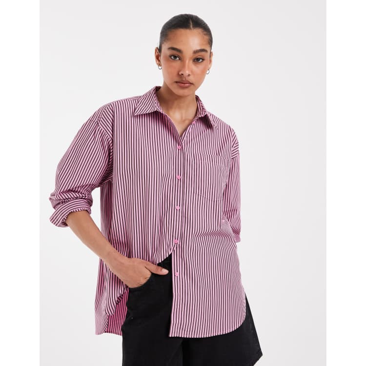 JJXX Jamie oversized striped poplin shirt in light pink | ASOS