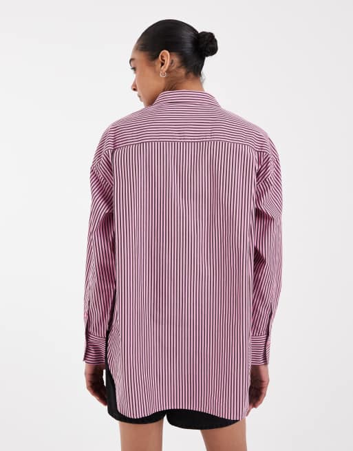 JJXX Jamie oversized striped poplin shirt in light pink, 4 of 4