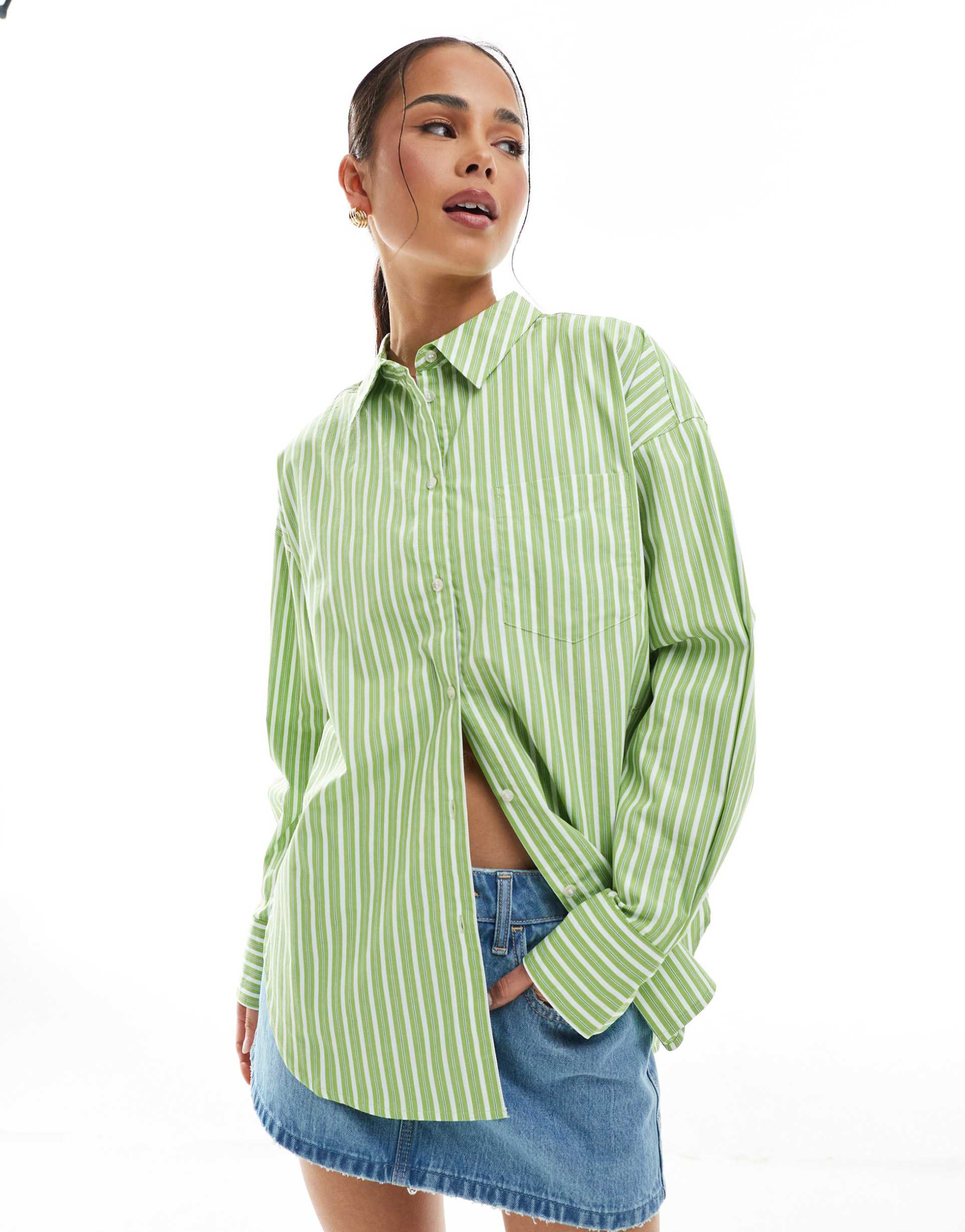 jjxx jamie oversized striped shirt in light green