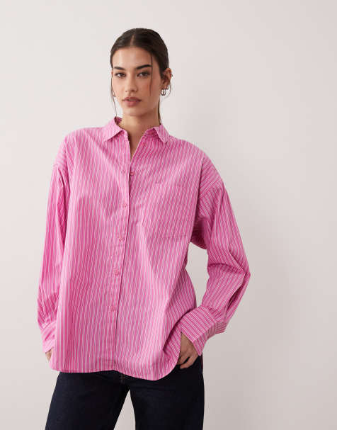 JJXX – Jamie – Rosa, randig poplinskjorta i oversize - view 1