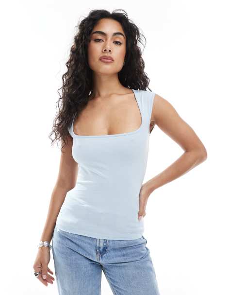 JJXX square neck top in light blue