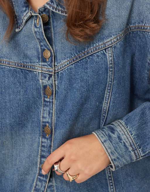 JJXX – Jeans-Hemdjacke in Mittelblau mit Ziernaht, 4 von 4