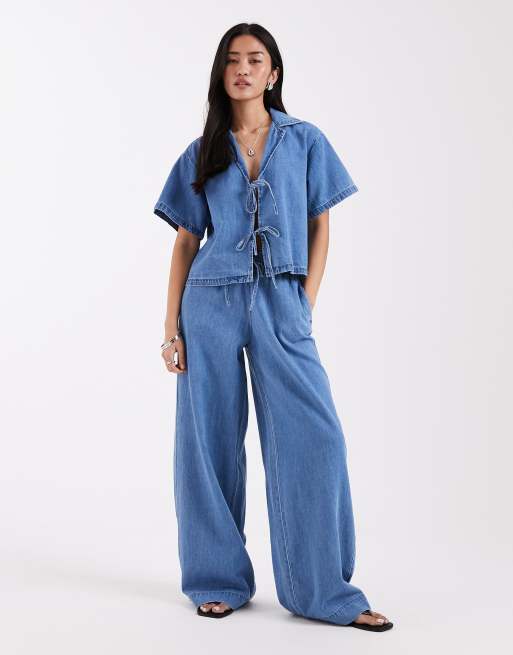 JJXX - Co-ord set van linnenmix in denim blauw, 4 van 4