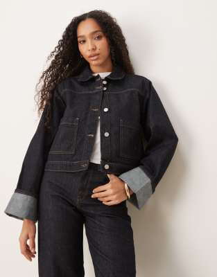 JJXX - Jeansjacke in Dunkelblau mit umgeschlagenen Bündchen-Marineblau