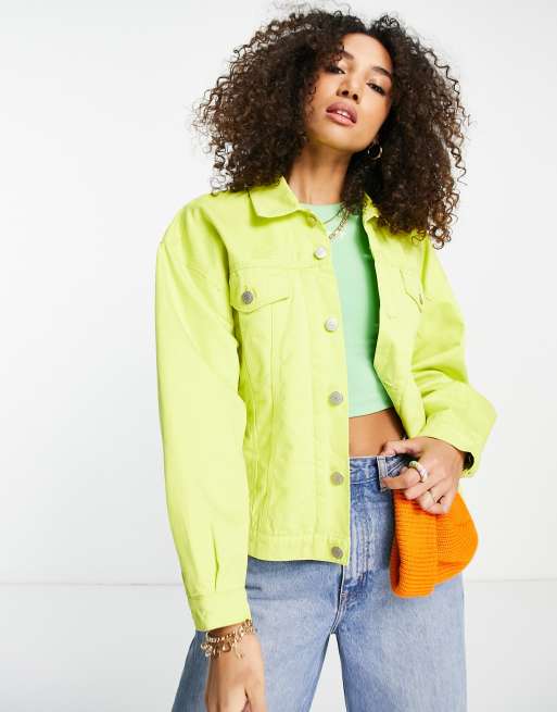JJXX – Jeansjacke in leuchtendem Limettengrün mit gestepptem Futter