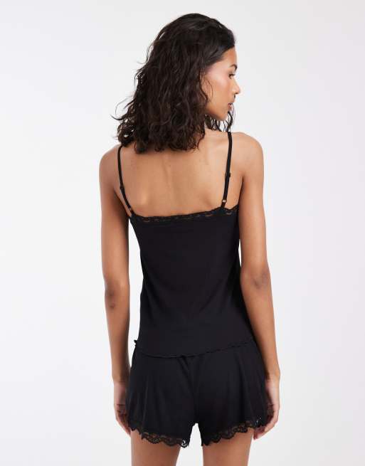 JJXX jersey cami-top og pyjamasshorts i sort, 4 af 4