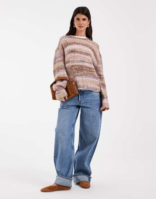 JJXX - Jersey con cuello redondo space dye en rosa y oliva, 3 de 4