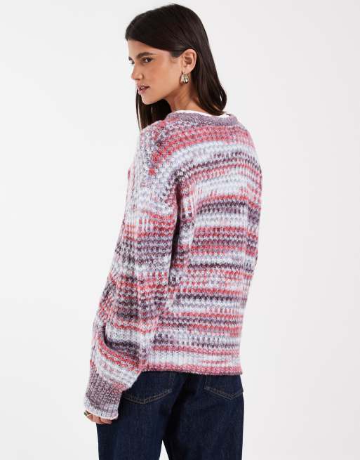 JJXX - jersey de cuello redondo space dye en rosa y morado, 2 de 4