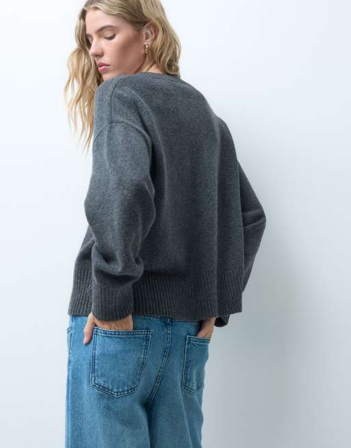 JJXX - jersey de punto con cuello de pico en gris oscuro, 2 de 4