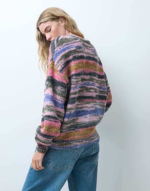 JJXX - jersey de punto space dye en rosa oscuro multicolor, 3 de 4