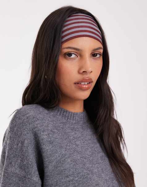 JJXX jersey headband in light gray and burgundy stripes - view 1
