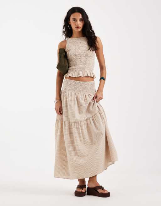JJXX - Ensemble avec jupe en crépon à carreaux vichy - Beige, 2 de 3