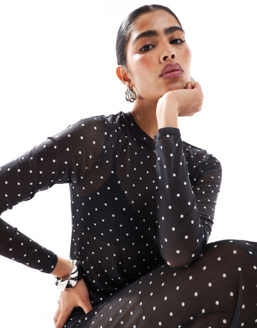 Zwarte mesh jurk met stippen shop