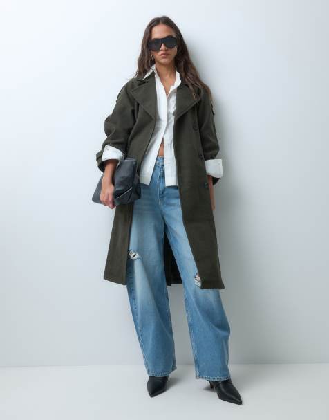 JJXX - Kakigrøn trenchcoat i uldlook - view 1
