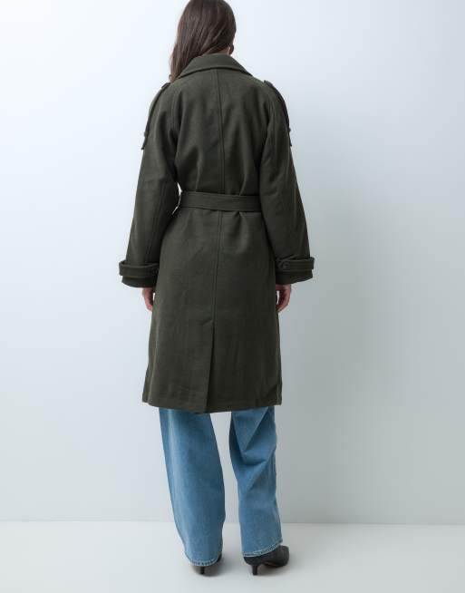 JJXX - Kakigrøn trenchcoat i uldlook, 4 af 5